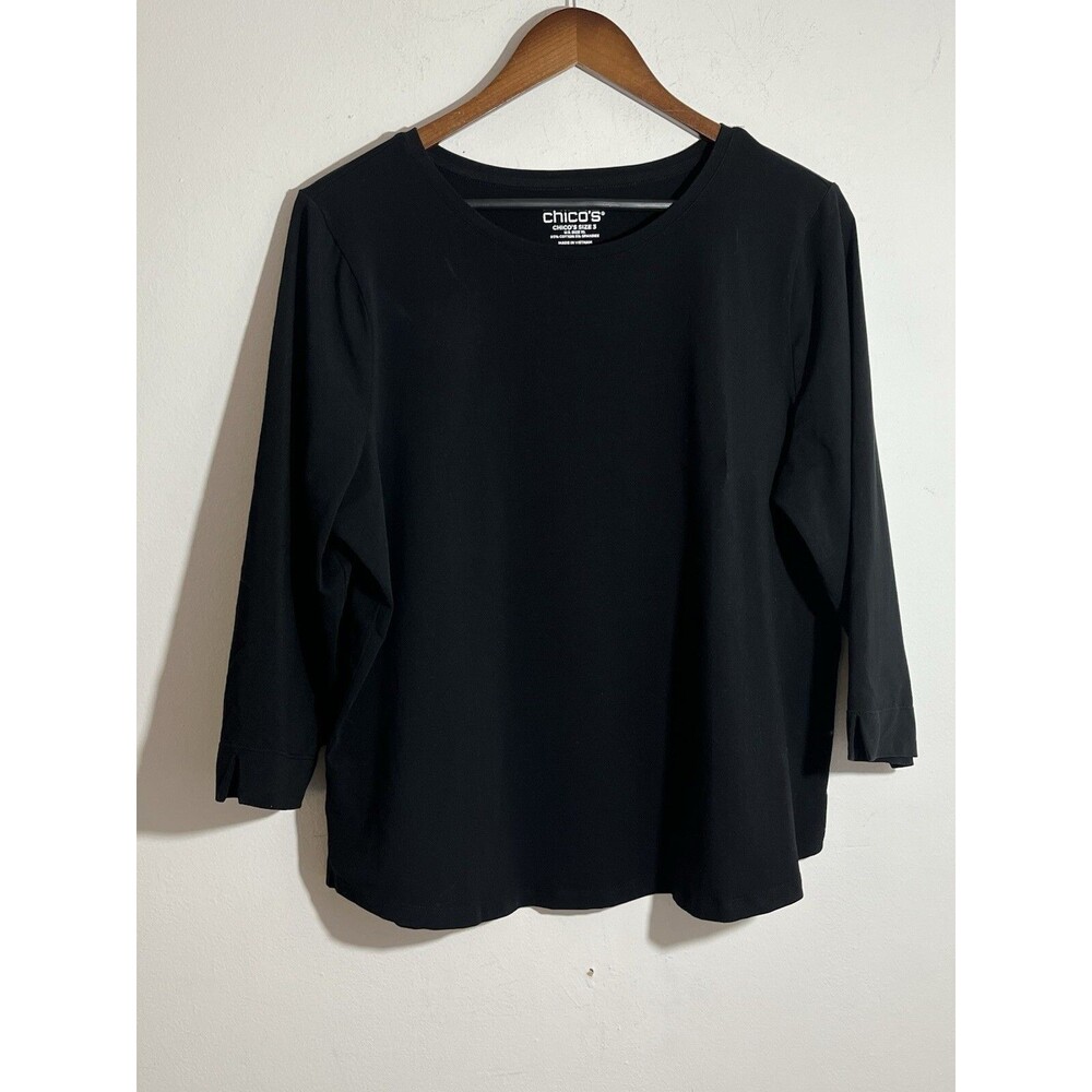 Chicos Size 3 Jet Black Scoop Neck 3/4 sleeve top shirt blouse (11)